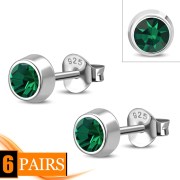 Green Cubic Zirconia Silver Stud Earrings, e426st